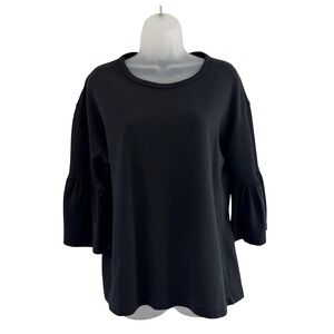 Dries Van Noten Sweatshirt Womens Small Black Ruffle Bell Sleeve Cotton Crewneck